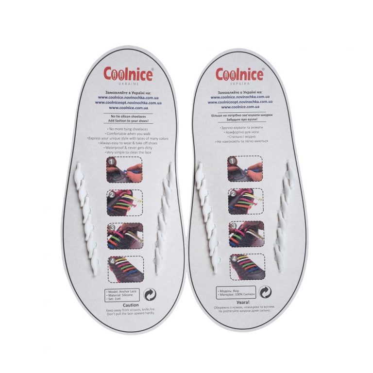 Силиконовые шнурки Coolnice детские 6+6 белые обратка web