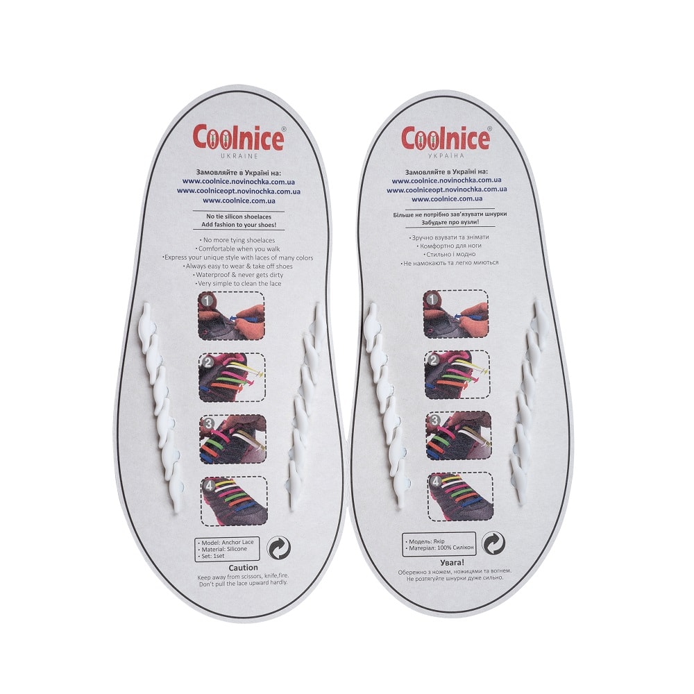 Силиконовые шнурки Coolnice детские 6+6 белые обратка