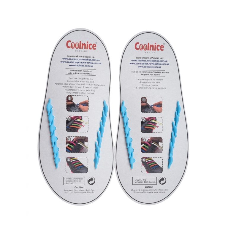 Силиконовые шнурки Coolnice детские 6+6 голубые обратка web