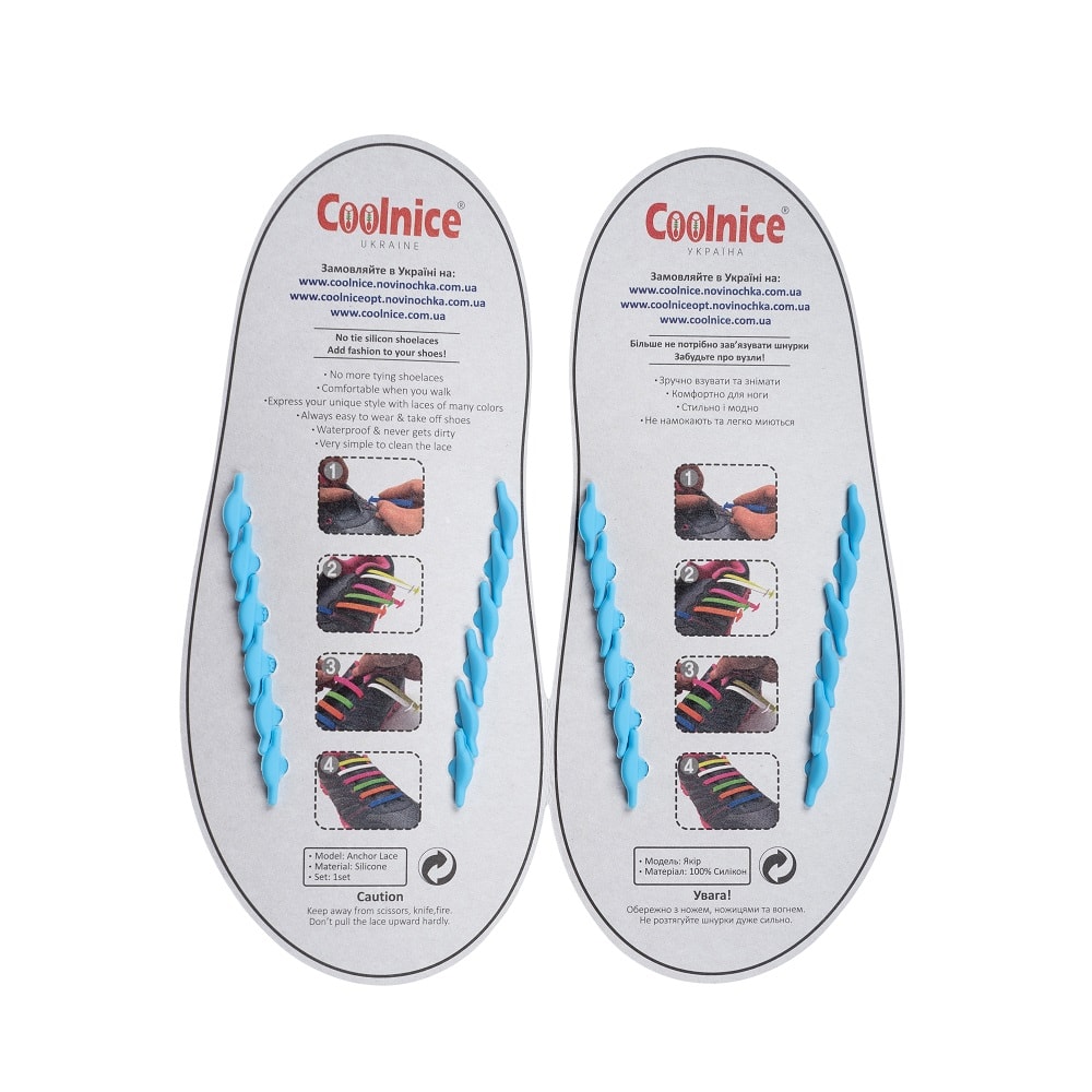 Силиконовые шнурки Coolnice детские 6+6 голубые обратка