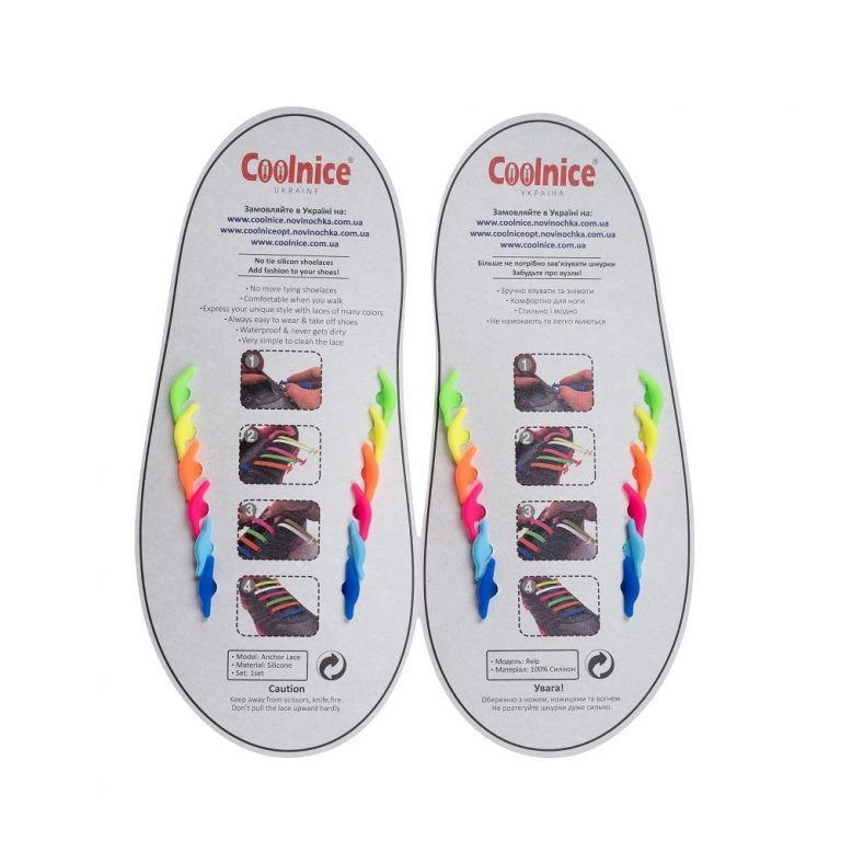 Силиконовые шнурки Coolnice детские 6+6 радуга обратка web