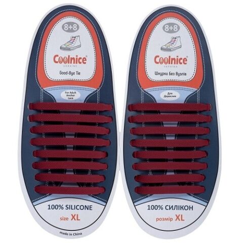 Силиконовые шнурки Coolnice 8+8XL бордовые