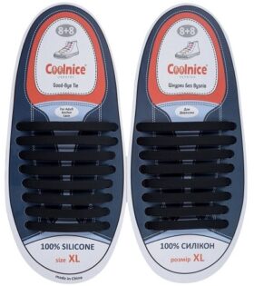 Силиконовые шнурки Coolnice 8+8XL чёрные